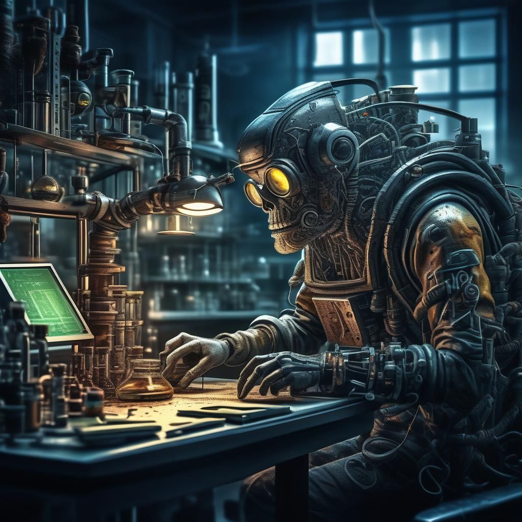 Biopunk Creature Emerges from Lab in Hyperrealistic Style