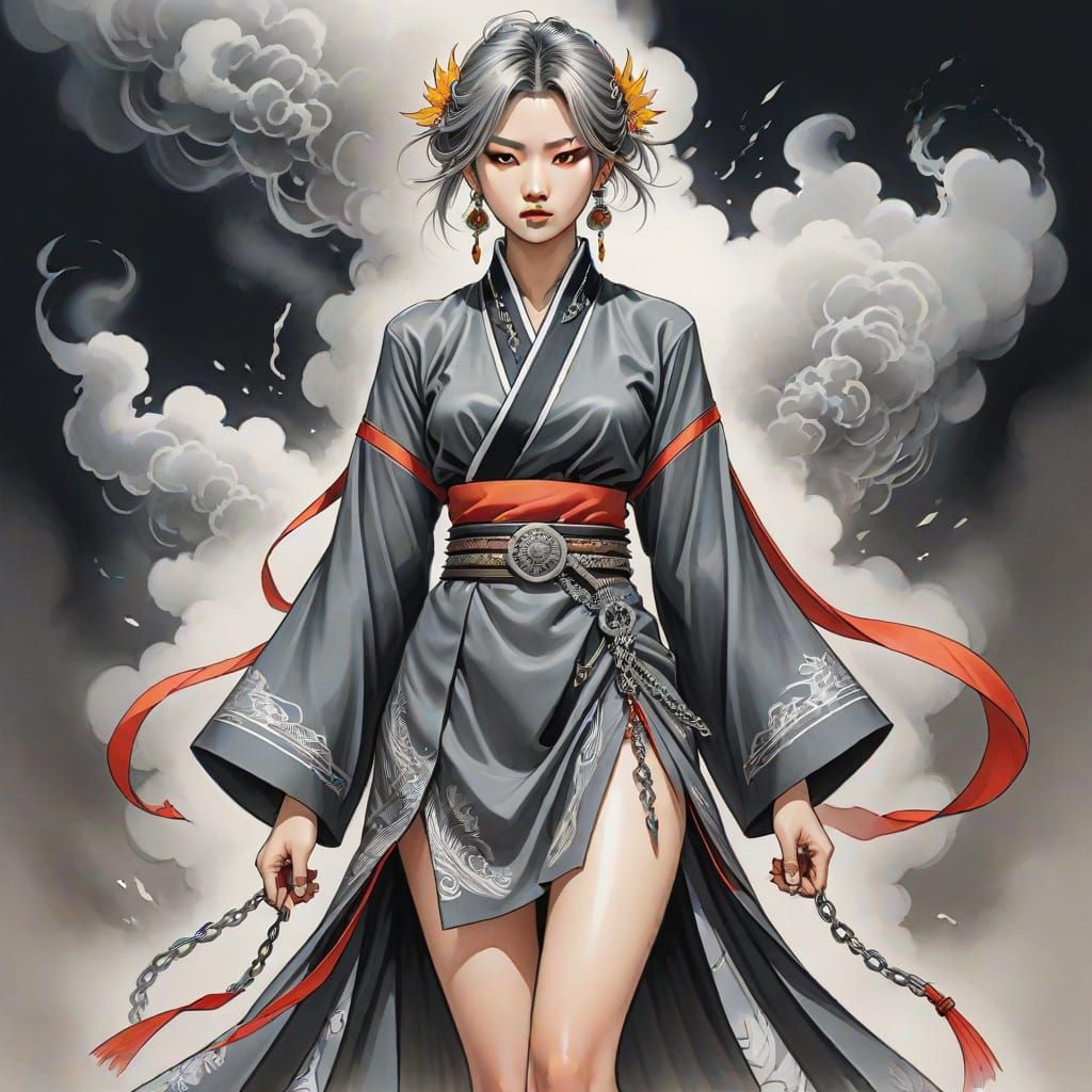 Punk Hanbok Woman: Manhwa Colored Pencil Sketch