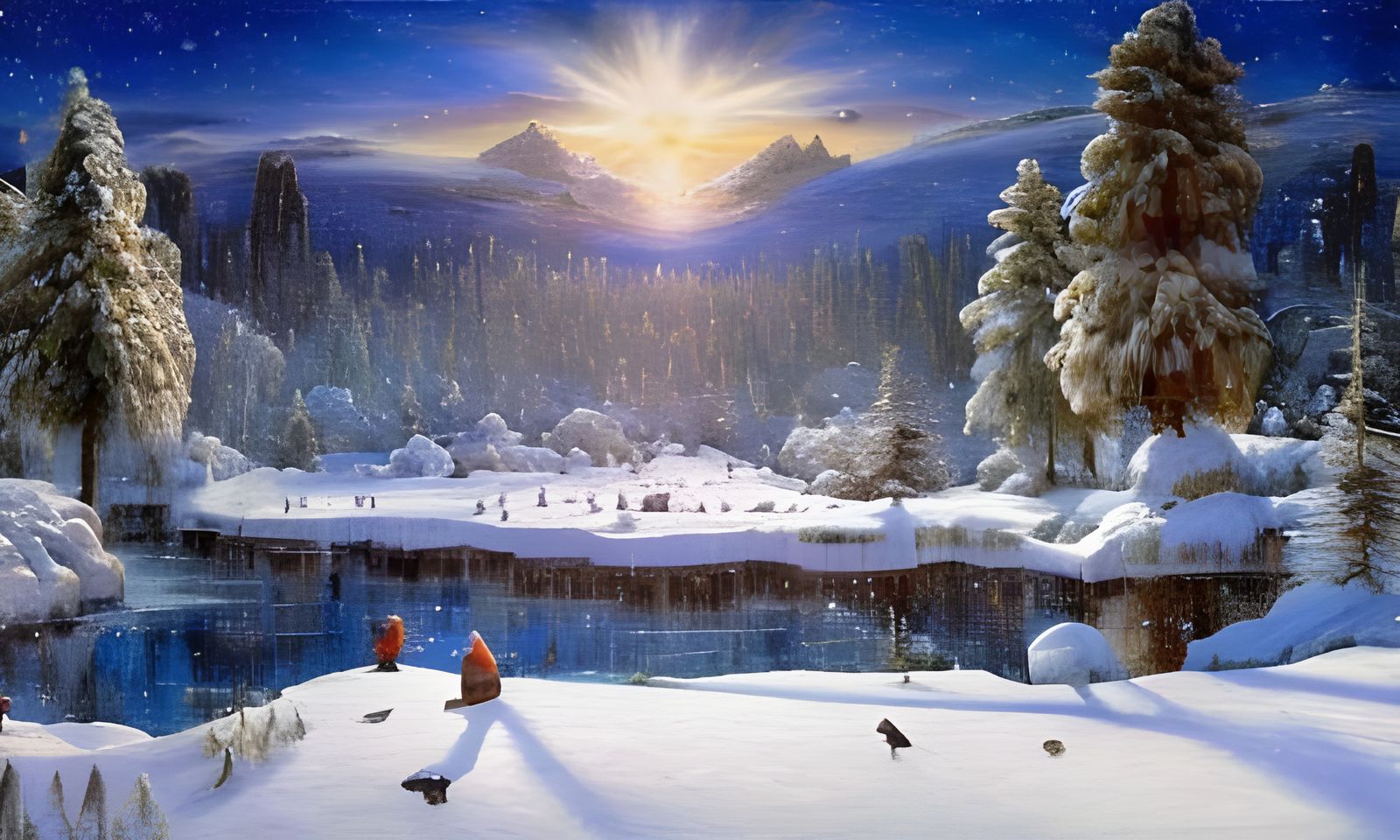 Winter Wonderland Panorama in Romantic Style