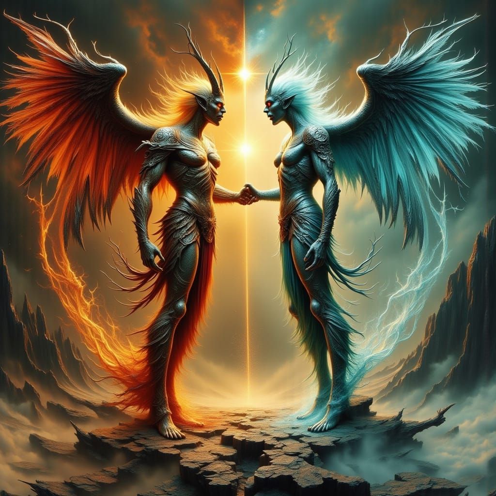 Angel and Demon in Mirrored Balance