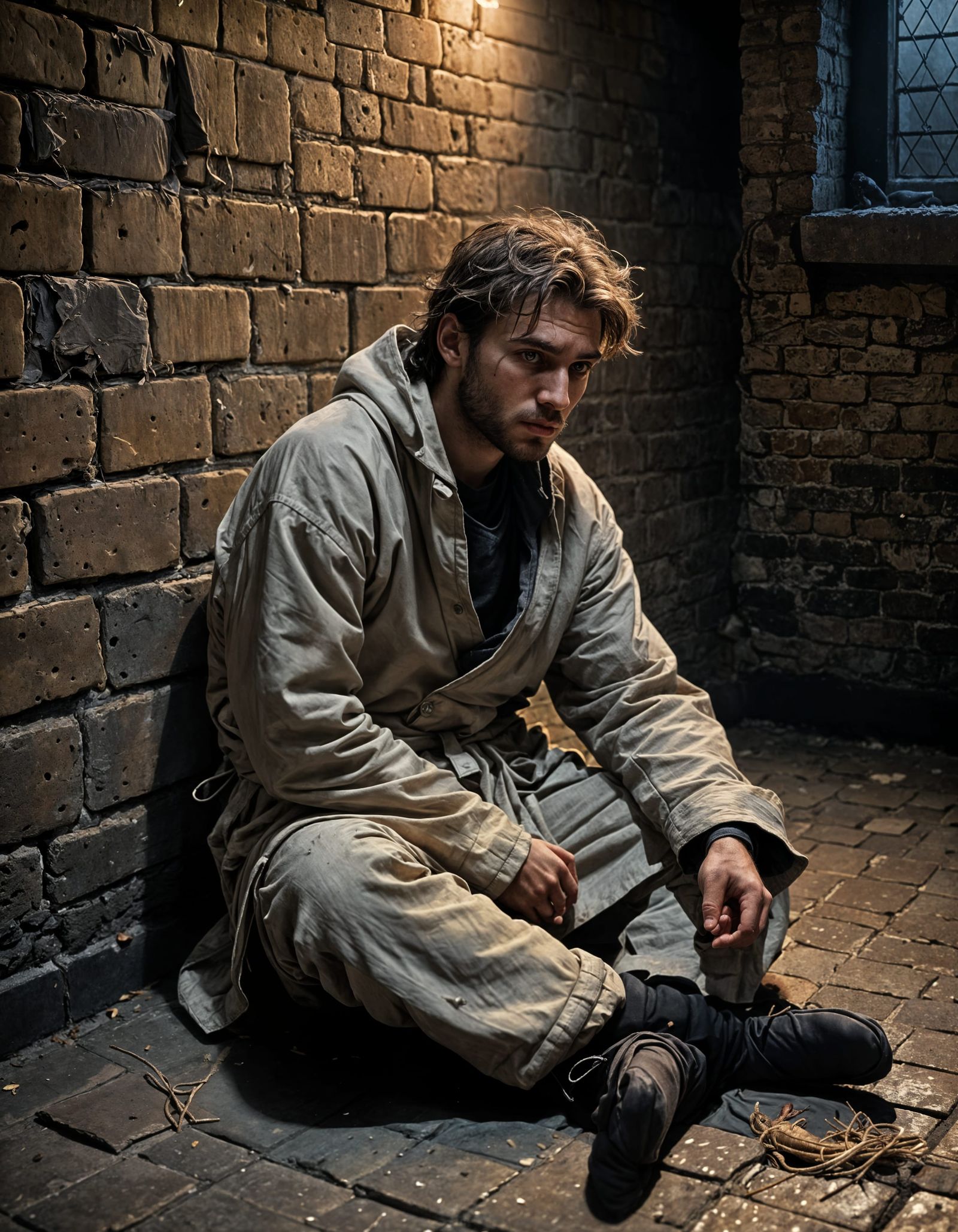 Deranged Man in Straitjacket: Hyperrealistic Asylum Portrait