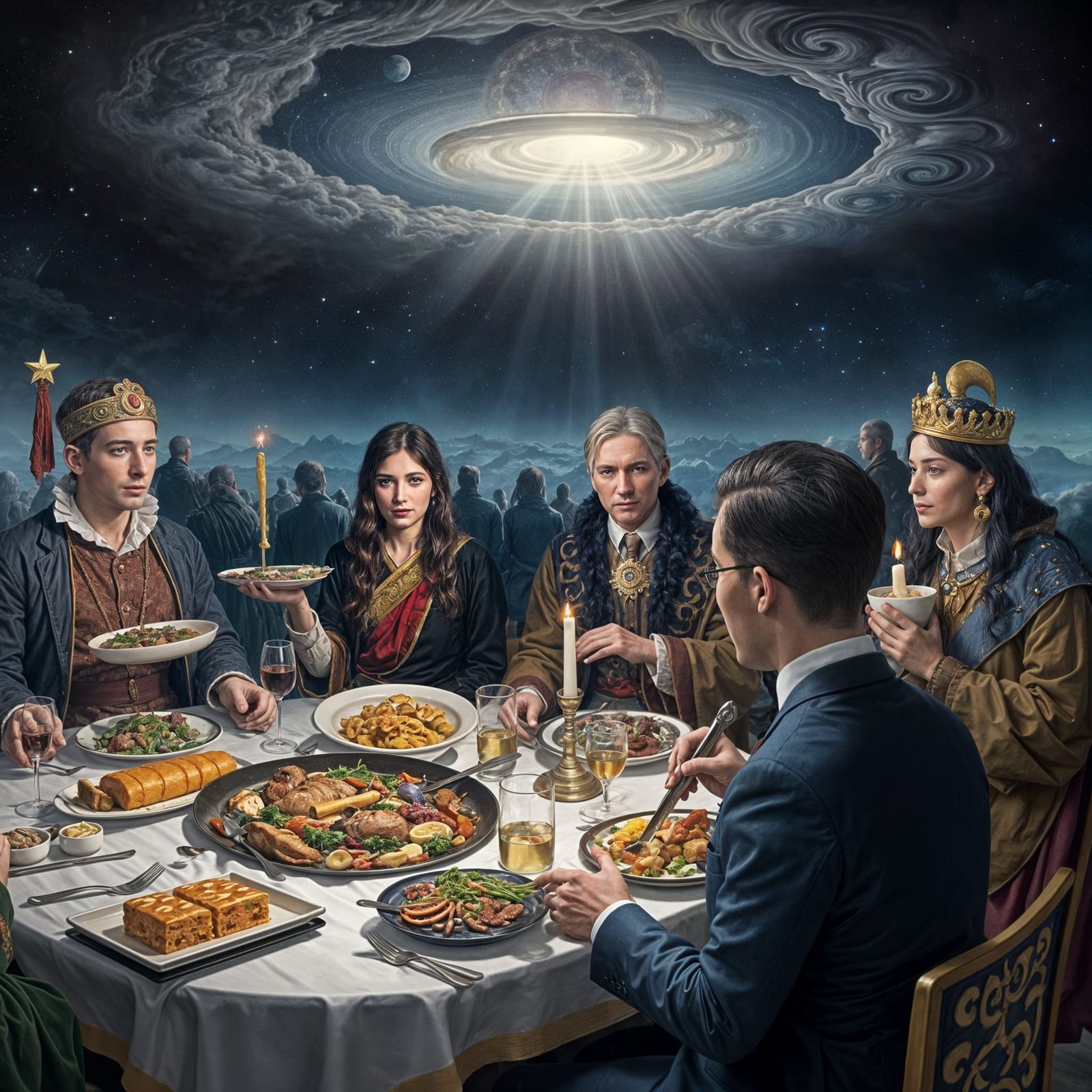Sumptuous Meal Served in Hyperrealist Dreamscape