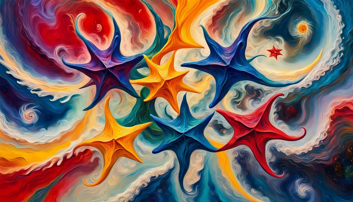 Spinning Celestial Stars in Vivid Impasto Oil Painting