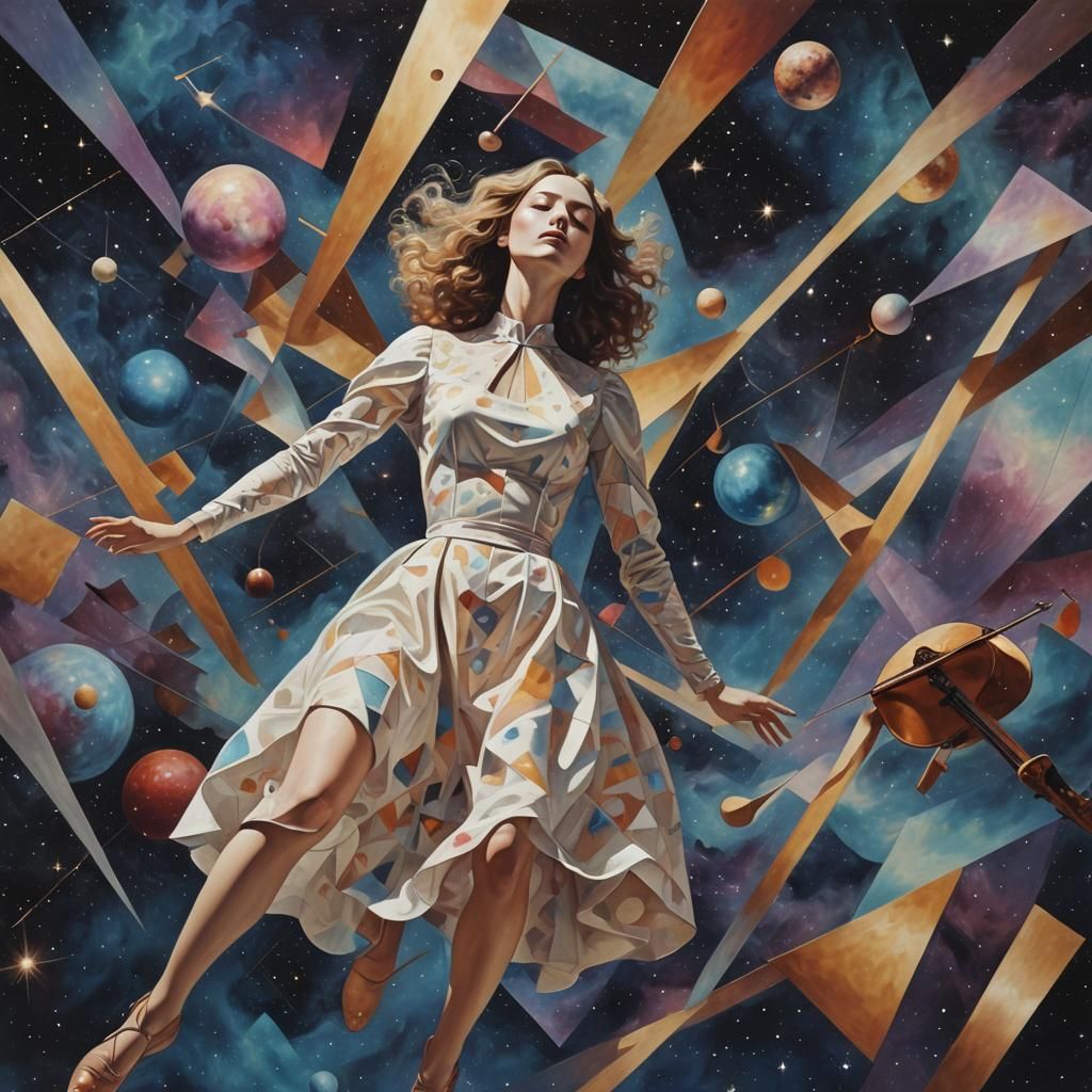 Distorted Dreamscape: Woman in Non-Euclidean Space