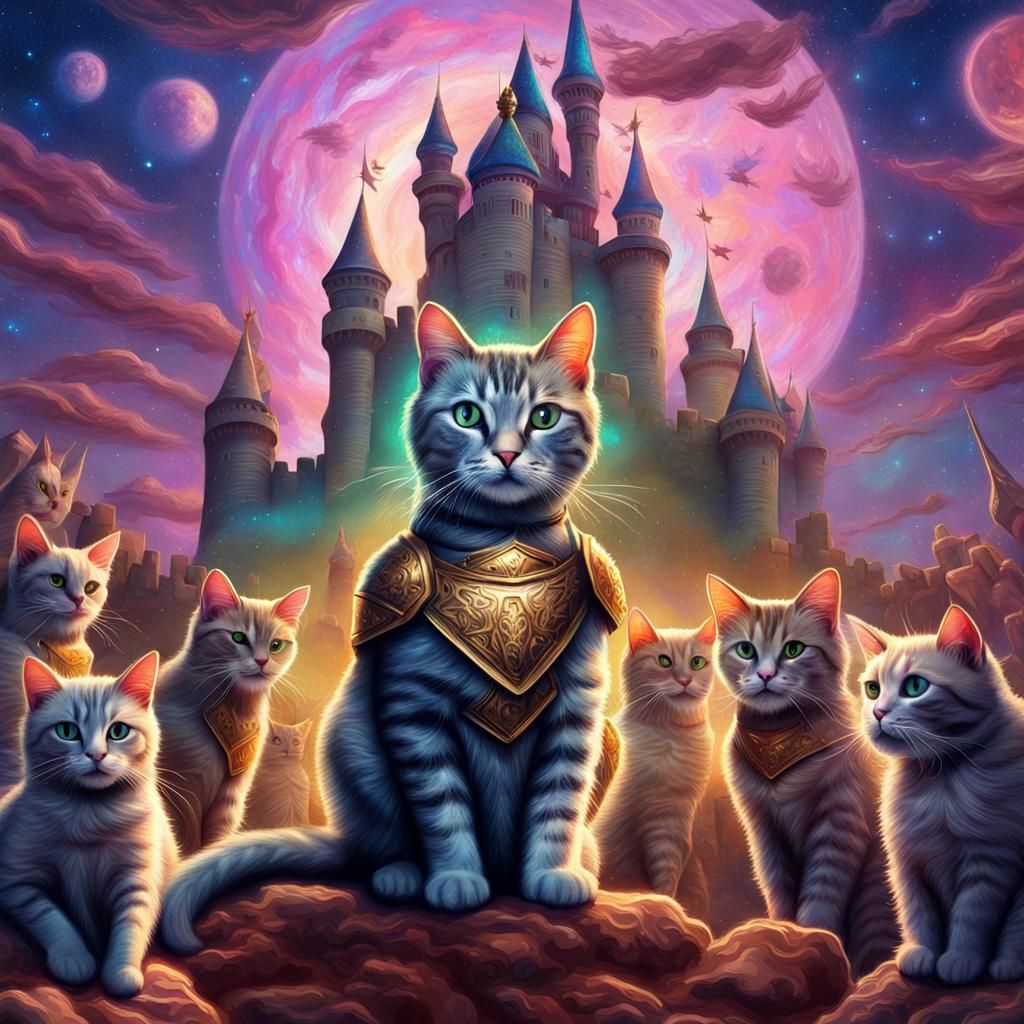 Cat Crusade with Armored Army, Holographic Illustration