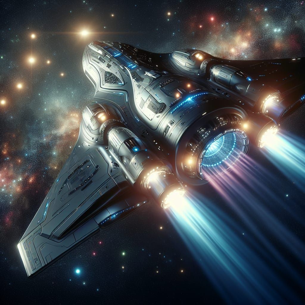 Futuristic Spaceship Excalibur Cruising Through Starry Expan...