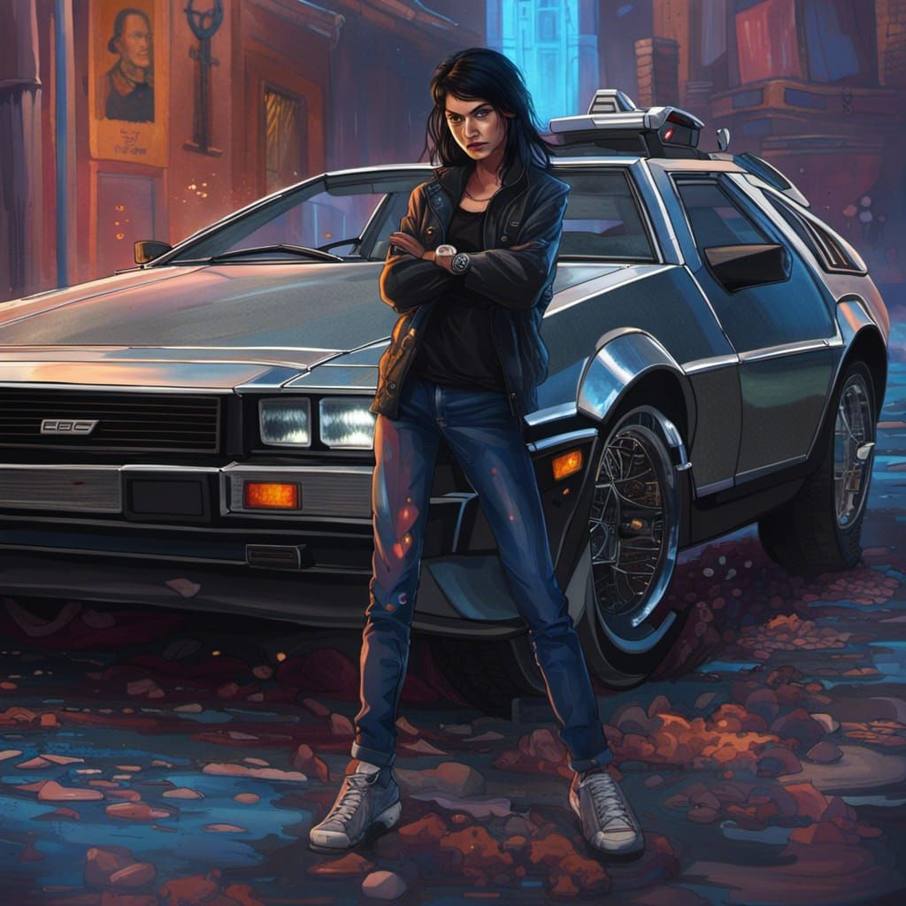 Girl with Delorean: Detailed Matte Painting