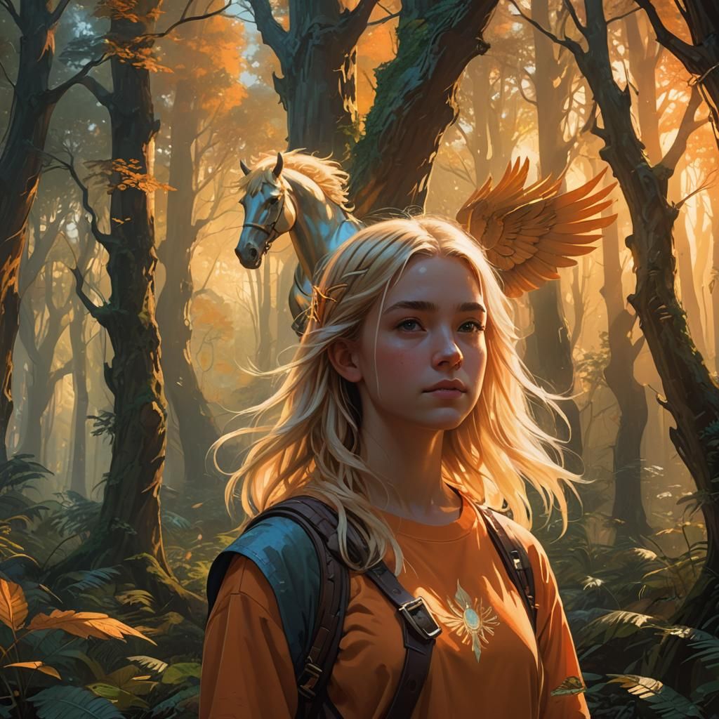 Teenage Girl in Mystical Forest: Fantasy Art