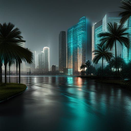 Miami Night Rain: Detailed Matte Painting