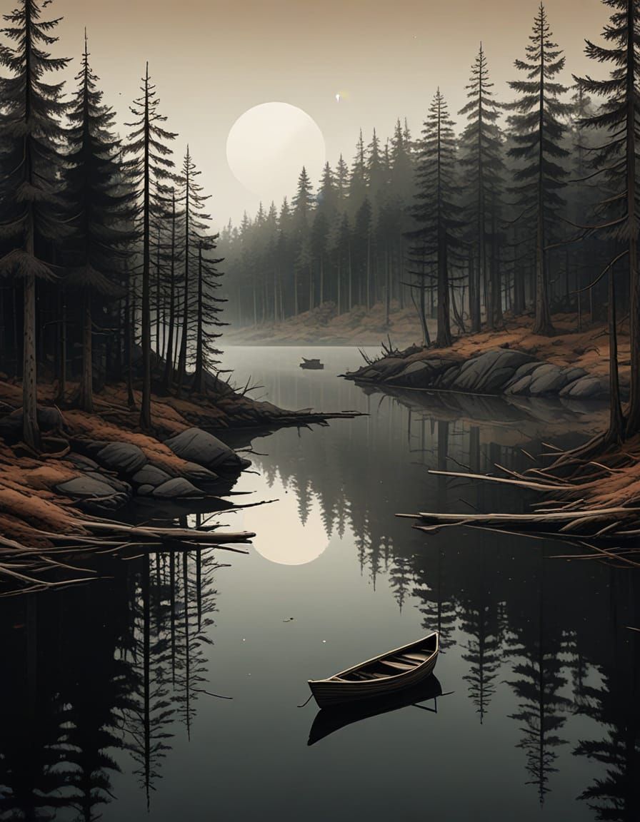 Surreal Dark Forest Under Moonless Night