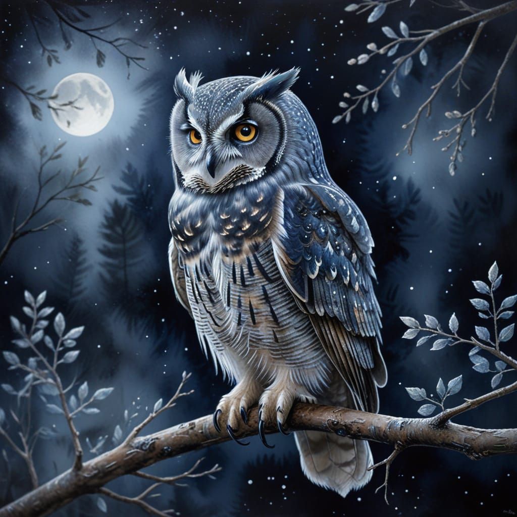 Nocturnal Owl in Soft Focus Watercolour