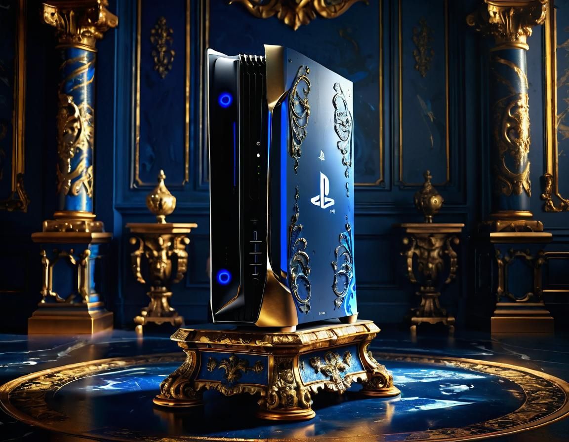 Opulent PS5 Pro Console in Baroque Digital Art