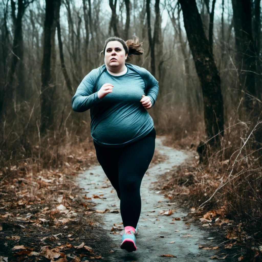Macabre Image of an Obese Woman Jogging