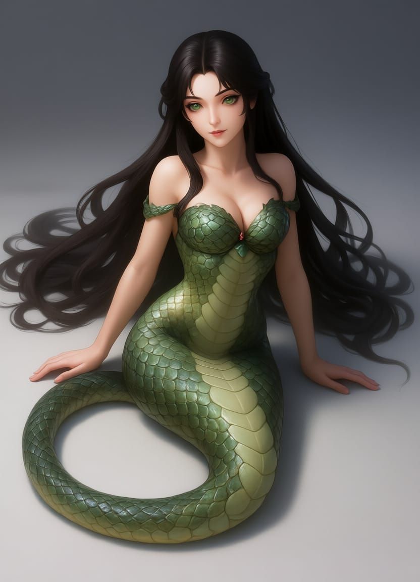 Stunning Lamia Woman with Snake Body in 3D Anime Style