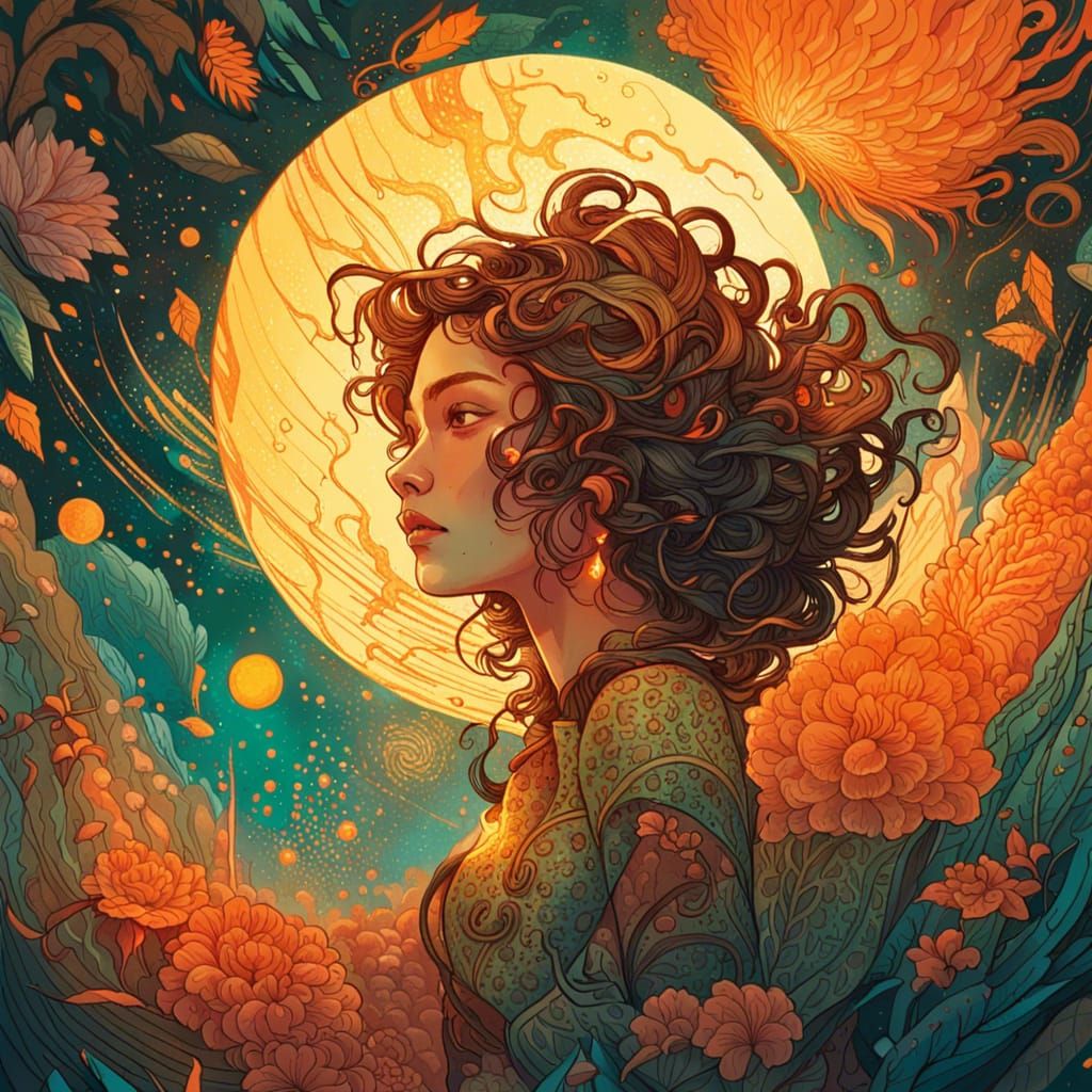 Radiant Girl in Sunlit Storybook Illustration