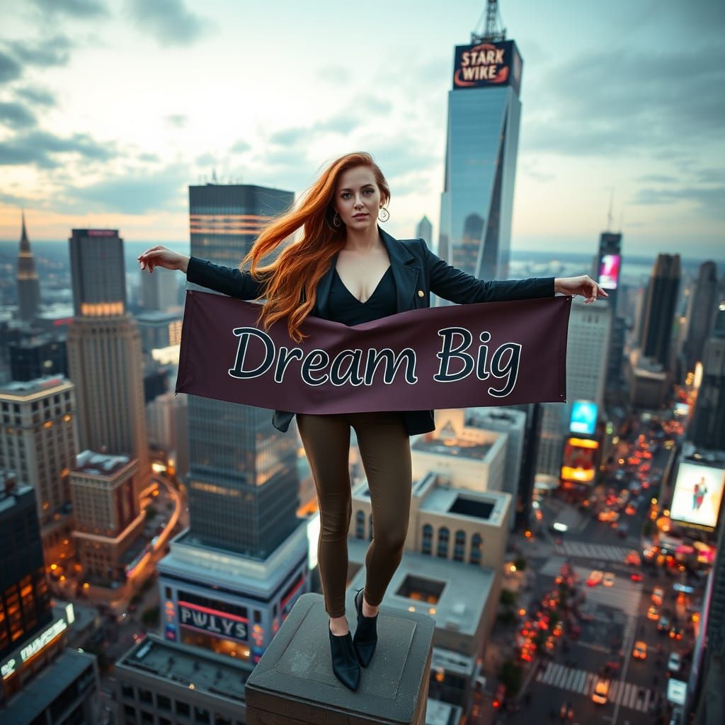 Confident Woman on Skyscraper in Fashion Photography Style