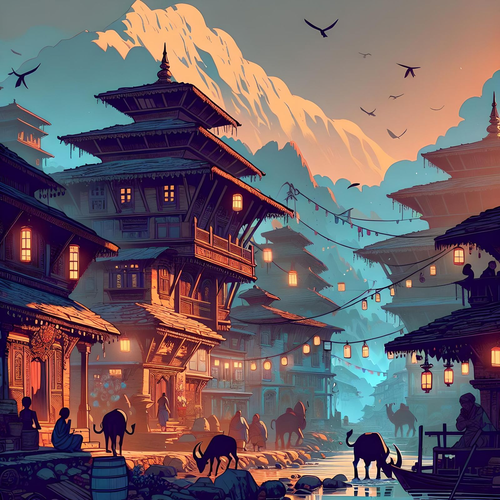 Nepali Scene in Manga Anime Style Wallpaper