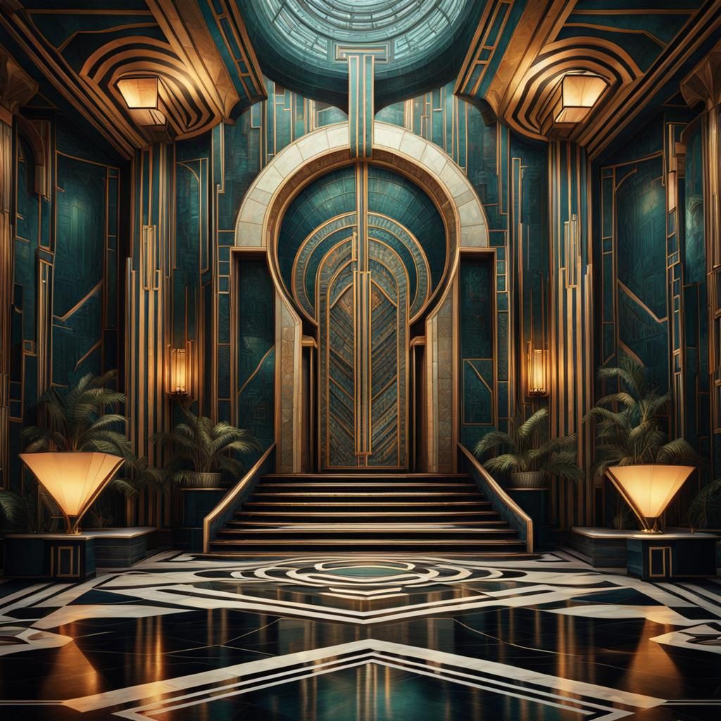 Art deco style, geometria, futiristic painting. hyperconscious, MC Barker style Epic cinematic brilliant stunning intric...