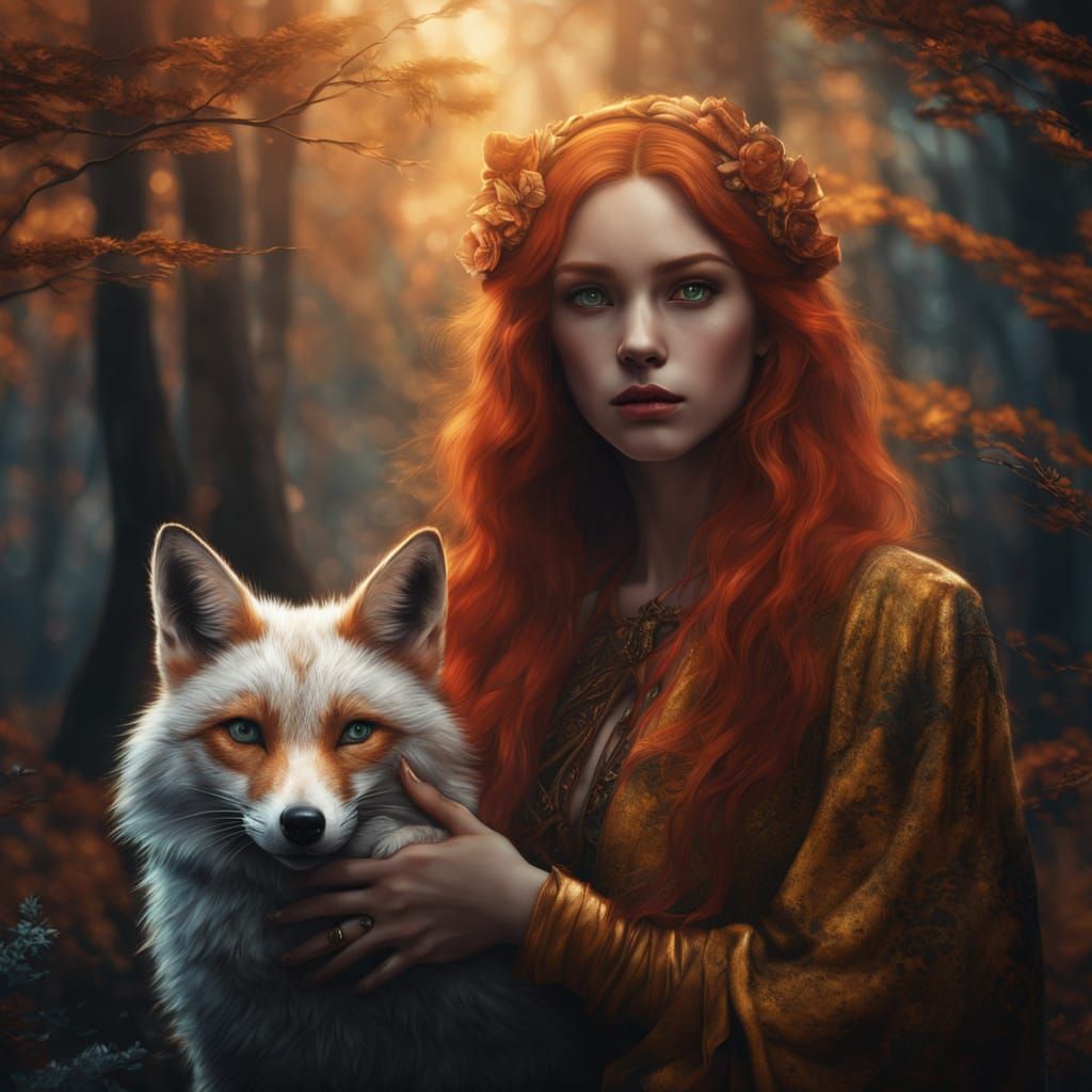 Spectral Fox Witch Captured in Hyperrealistic Fantasy Art