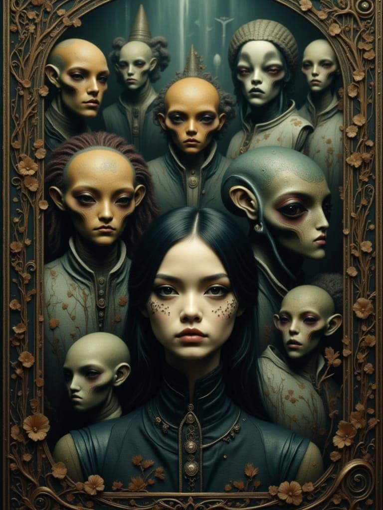 Eerie Aliens Observe Human with Apprehension in Dramatic Lig...