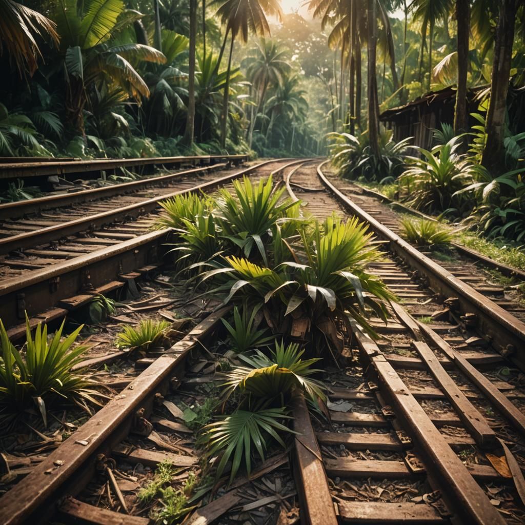 Tropical Rainforest: Abandoned Railway Track Portrait