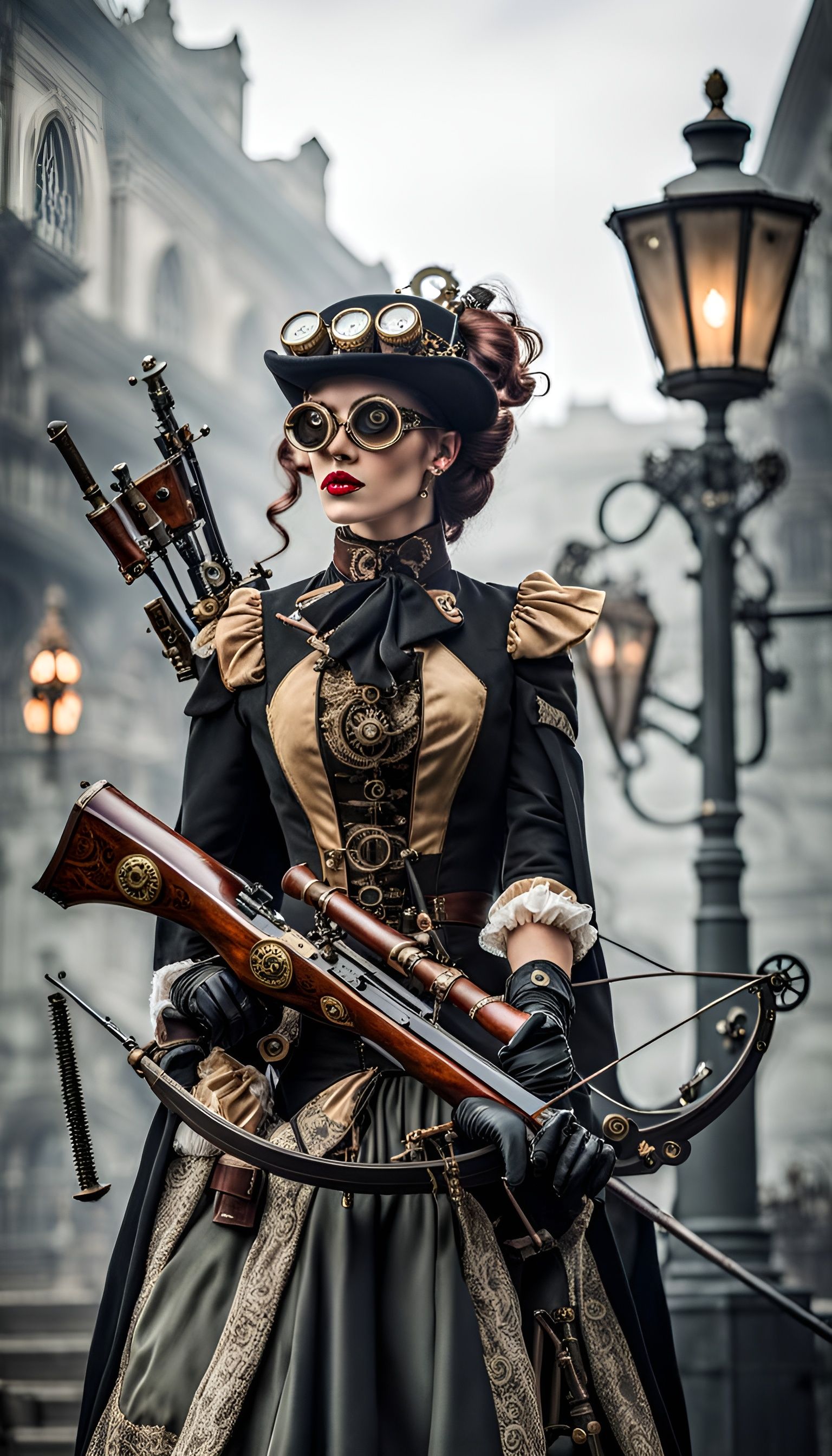 Steampunk Victorian Woman Vampire Hunter in Matte Painting