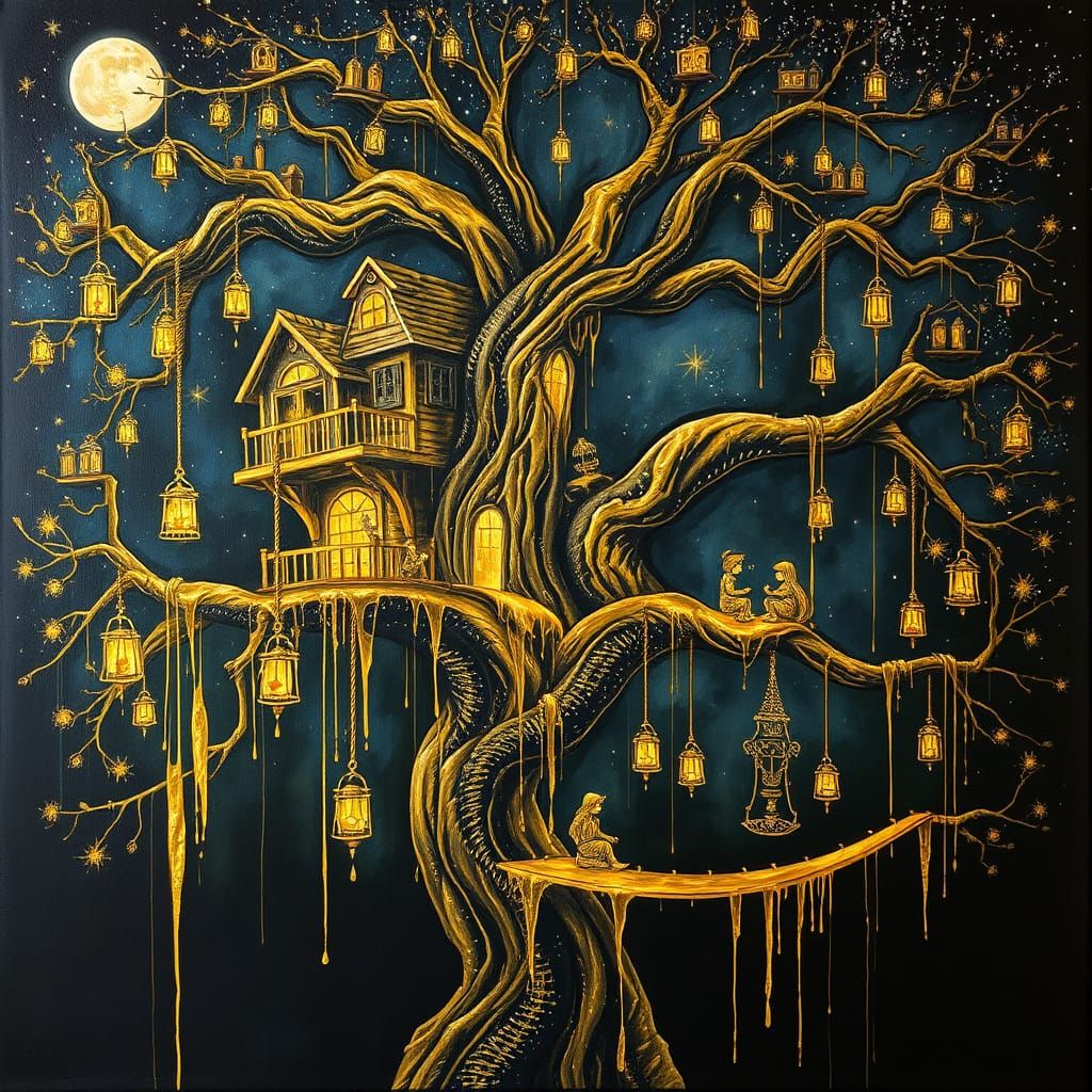Golden Treehouse in Midnight Splendor