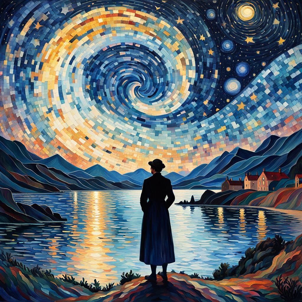 Starry Night World with Post-Impressionist Figure