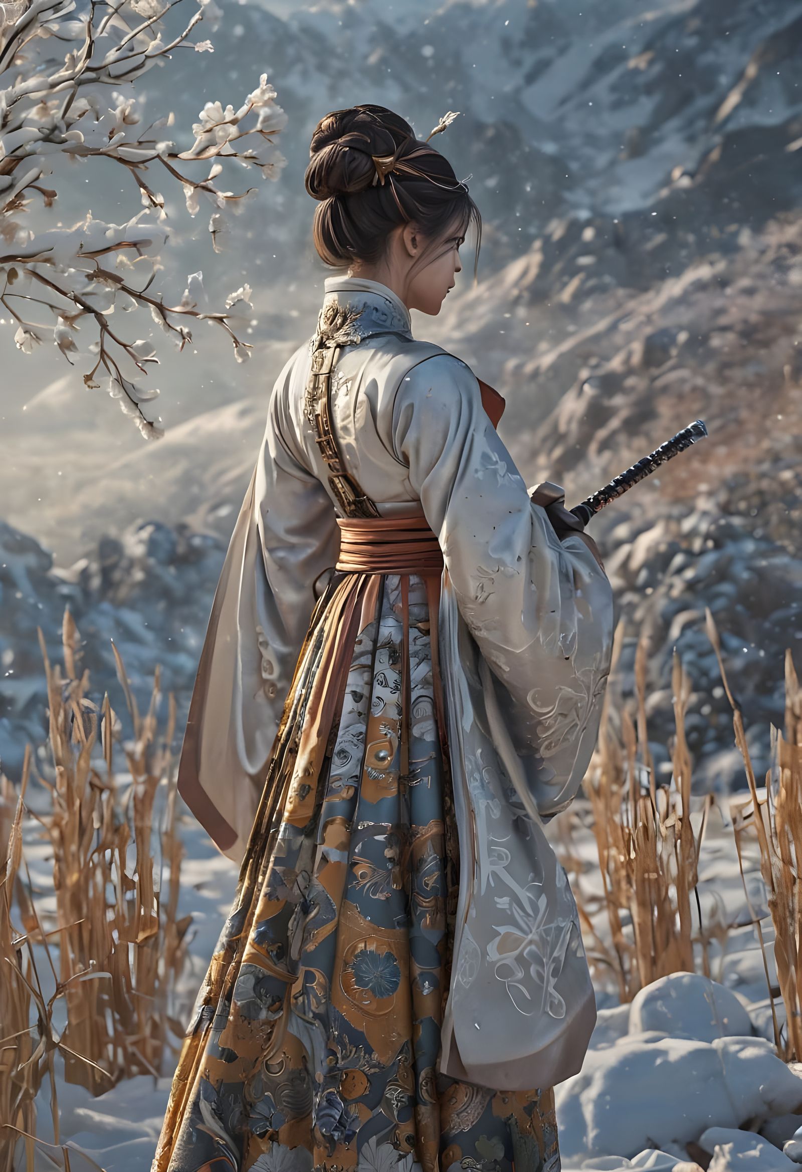 Korean Warrior Maiden in Winter Wonderland