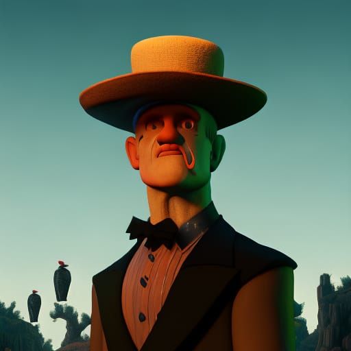 Billy Idol in Bowler Hat, Surreal Oil Painting