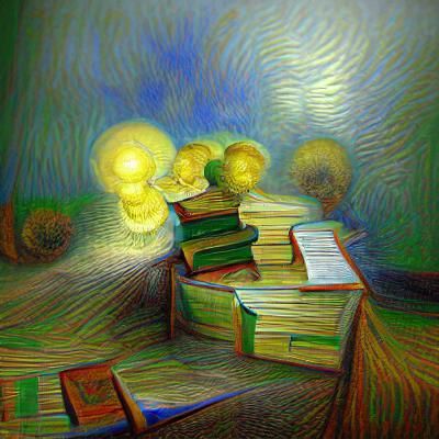 Books in Van Gogh Style with Volumetric Lighting