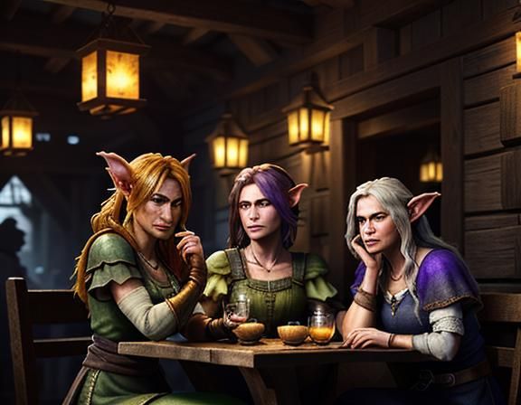 Goblins Enjoying Cocktails in Rustic Tavern: 3D Game Cinemat...