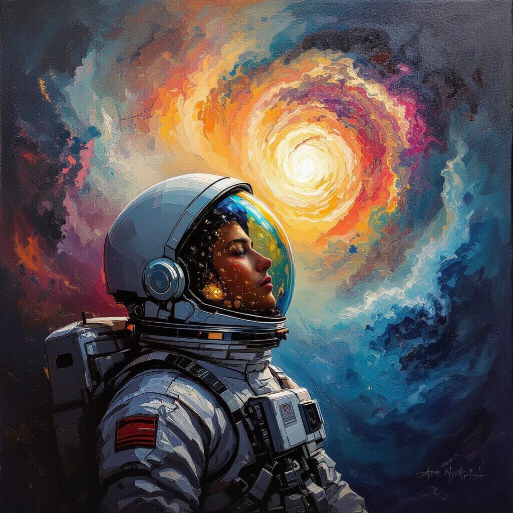 Astronaut Adrift in Cosmic Storm, Expressionist Style