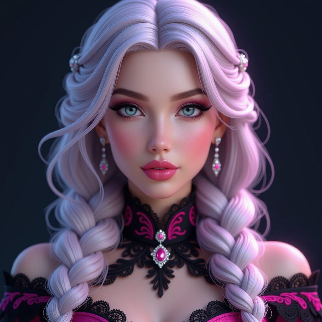 Glamorous Woman with Pink Braids in 3D Realism