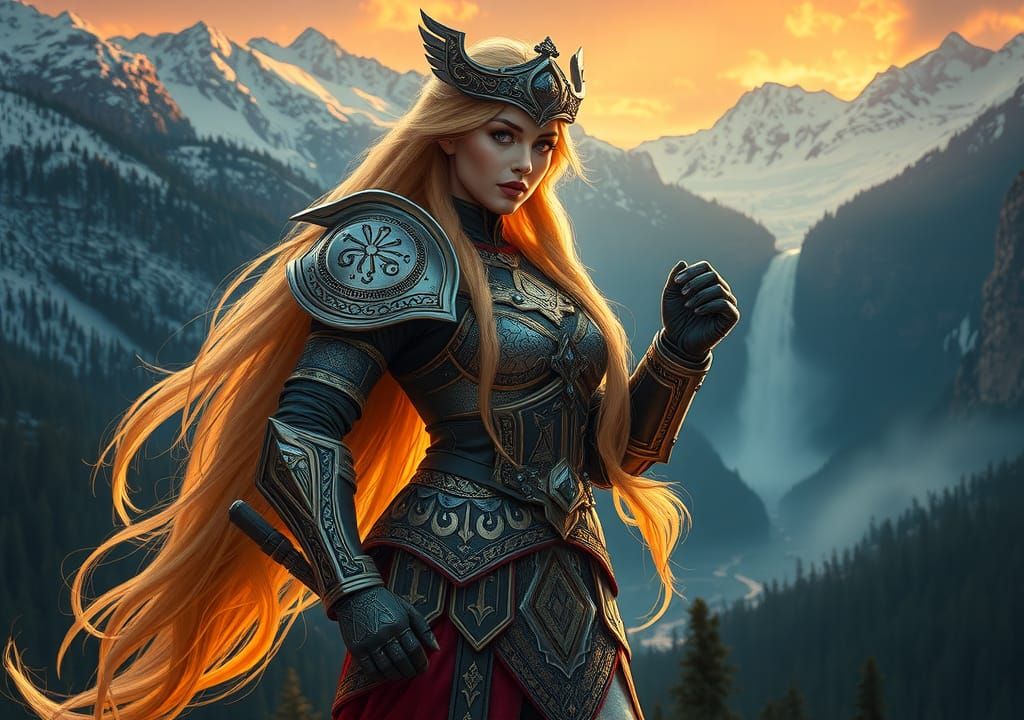 Fantasy Warrior Goddess in Nordic Landscape