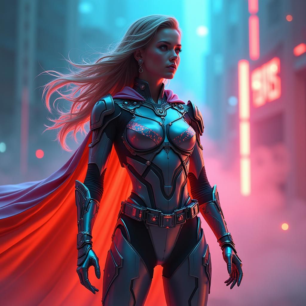 Female Superhero in Intricate Exosuit, Digital Art