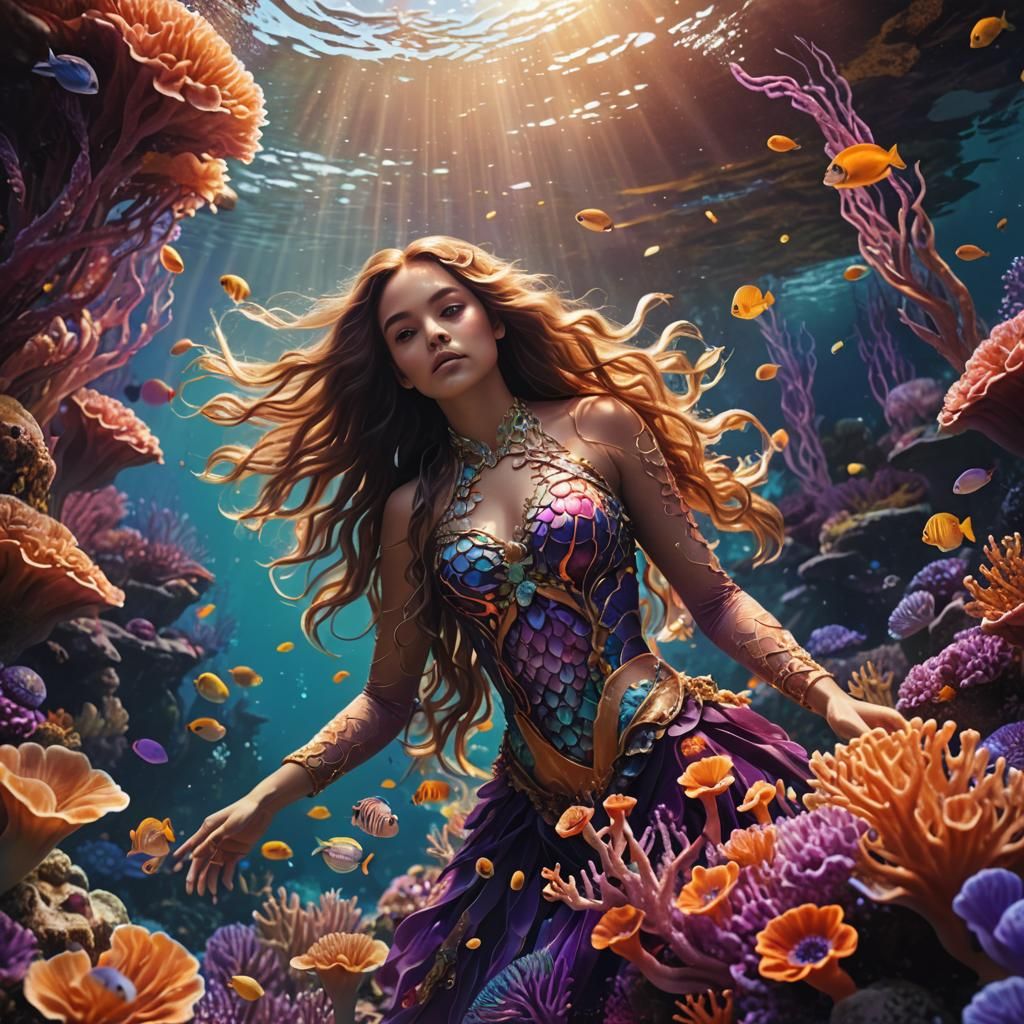 Girl Swimming in Coral Reef: Digital Matte Painting