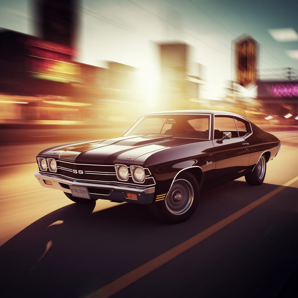 Vintage 1969 Chevrolet Chevelle Cruises Las Vegas Strip at S...