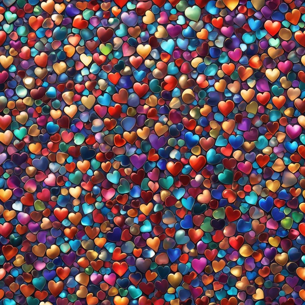 Mosaic of Multicolored Hearts in Oil Painting Style