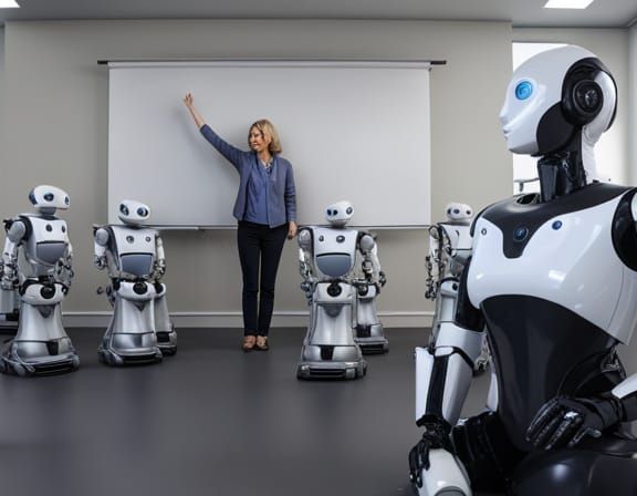 Robot Teacher Leading a Robot Class