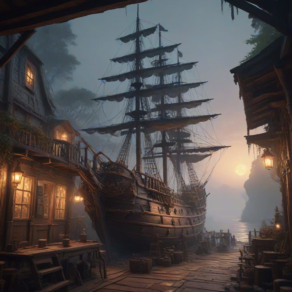 Fantastical Pirate Tavern Scene in Warm, Cinematic Lighting