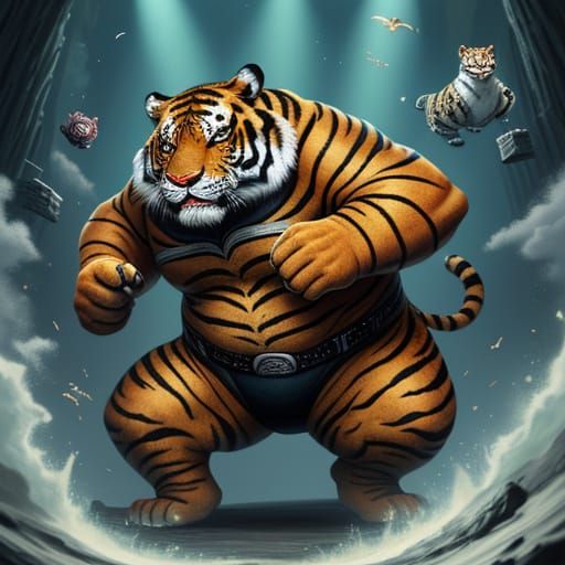 Humorous Image of Overweight Tiger Receiving Adoration