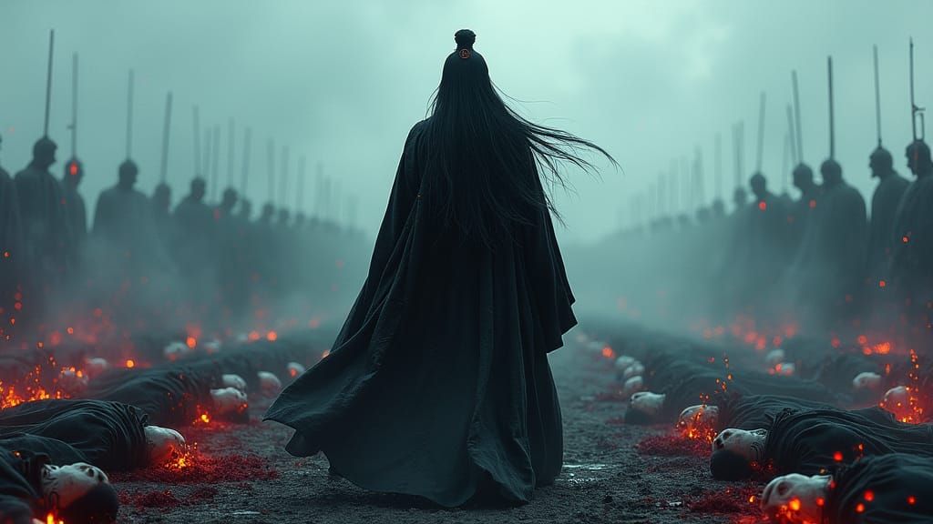 Mystical Grim Reaper Amidst Battlefield Carnage