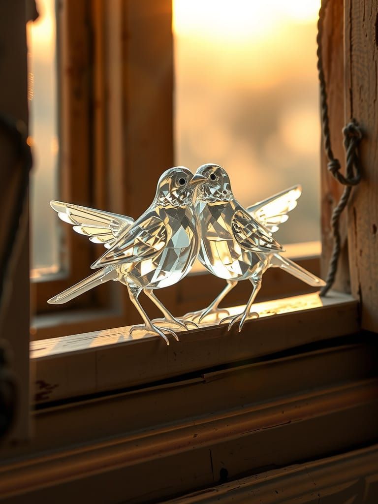 Crystal Love Sparrows in Golden Light