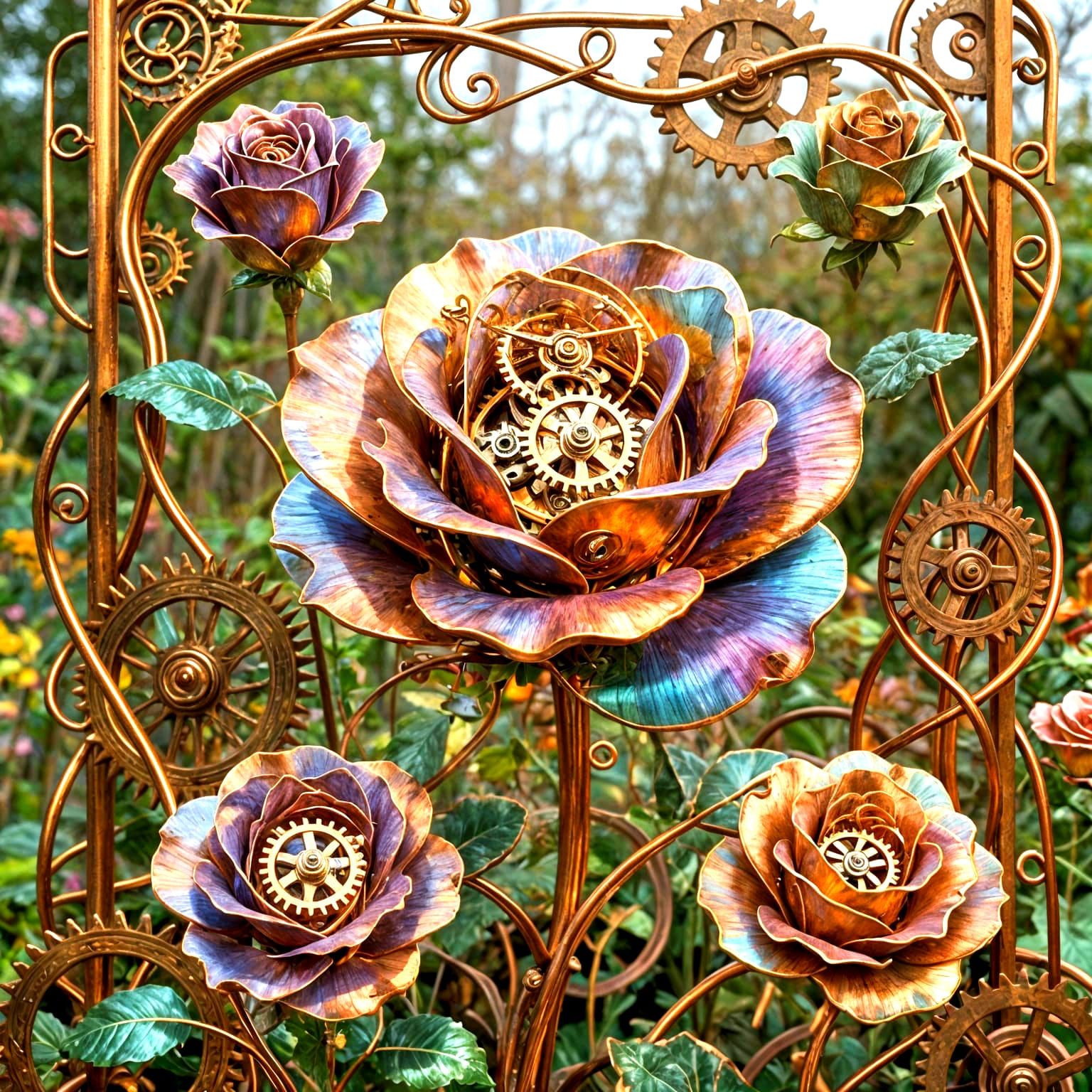 Clockwork Garden: Mechanical Roses Bloom with Copper Wire Vi...