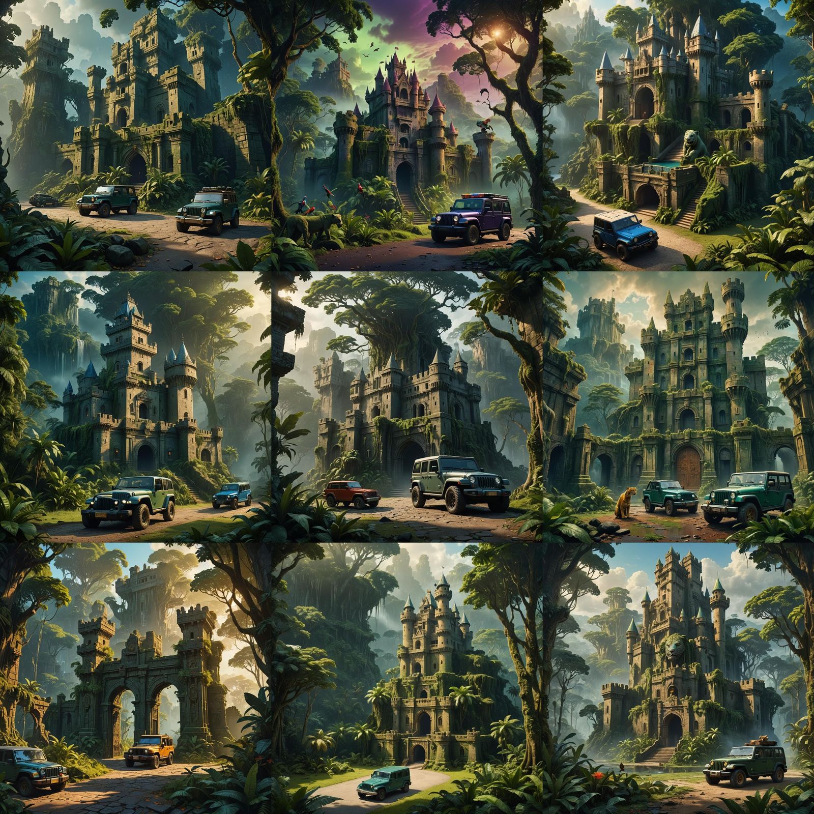 Castle in Amazon Jungle with Jaguar Statue