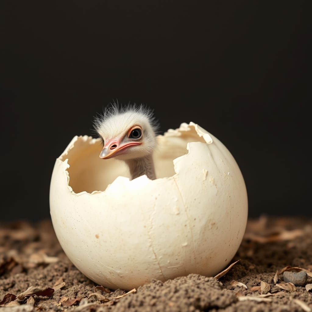 Newborn Ostrich Chick Breaks Free From Egg