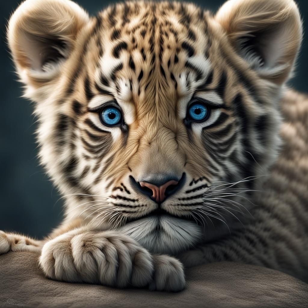 Hyperrealistic Portrait of a Siberian Tiger Cub
