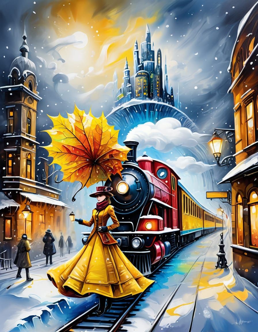 Steampunk Train in Rainbow Dress & Crystal Hats