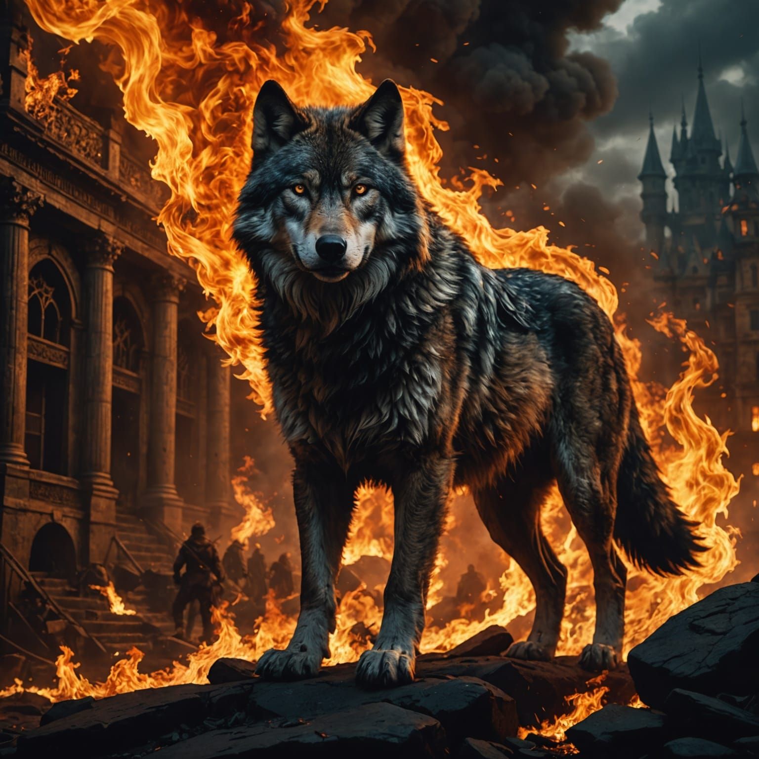 Fiery Wolf in Epic Digital Painting